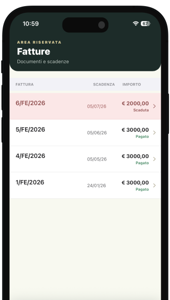 Schermata fatture dell’app Verman